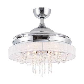 42" Modern Chrome Downrod Mount Crystal Ceiling Fan with Lighting and Remote Control - ParrotUncle