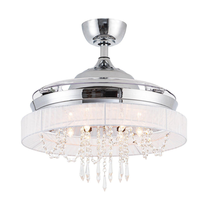 42" Modern Chrome Downrod Mount Crystal Ceiling Fan with Lighting and Remote Control - ParrotUncle