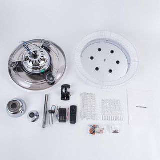 42" Modern Chrome Downrod Mount Crystal Ceiling Fan with Lighting and Remote Control - ParrotUncle