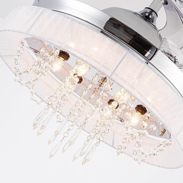 42" Modern Chrome Downrod Mount Crystal Ceiling Fan with Lighting and Remote Control - ParrotUncle