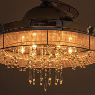 42" Modern Chrome Downrod Mount Crystal Ceiling Fan with Lighting and Remote Control - ParrotUncle