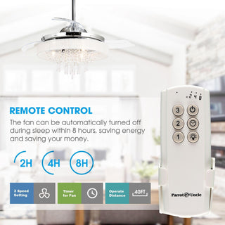 42" Modern Chrome Downrod Mount Crystal Ceiling Fan with Lighting and Remote Control - ParrotUncle