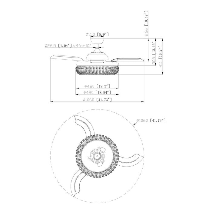 42" Modern Downrod Mount Crystal Ceiling Fan with Lighting and Remote Control - ParrotUncle
