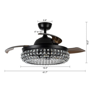 42" Modern Downrod Mount Crystal Ceiling Fan with Lighting and Remote Control - ParrotUncle