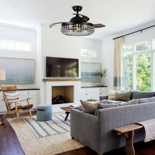 42" Modern Downrod Mount Crystal Ceiling Fan with Lighting and Remote Control - ParrotUncle