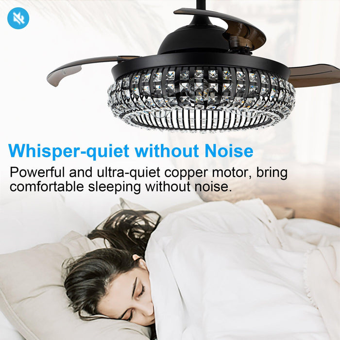 42" Modern Downrod Mount Crystal Ceiling Fan with Lighting and Remote Control - ParrotUncle