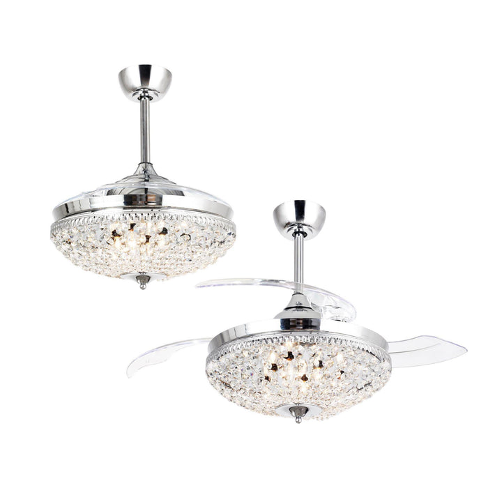 42" Servantes Modern Downrod Mount Crystal Ceiling Fan with Lighting and Remote Control - ParrotUncle