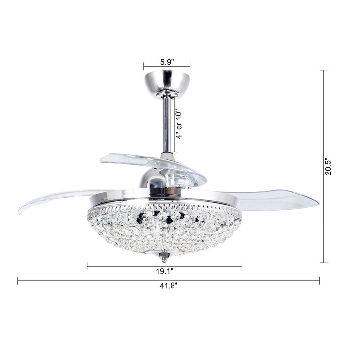 42" Servantes Modern Downrod Mount Crystal Ceiling Fan with Lighting and Remote Control - ParrotUncle