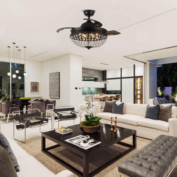 42" Servantes Modern Downrod Mount Crystal Ceiling Fan with Lighting and Remote Control - ParrotUncle