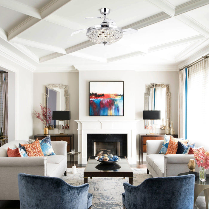 42" Servantes Modern Downrod Mount Crystal Ceiling Fan with Lighting and Remote Control - ParrotUncle