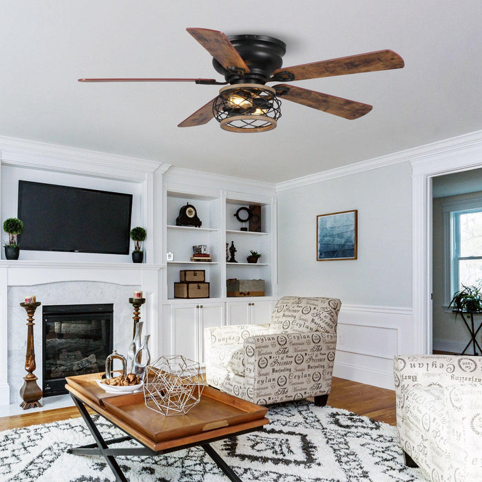 48"Antwerp Farmhouse Flush Mount Reversible Ceiling Fan with Lighting and Remote Control - ParrotUncle