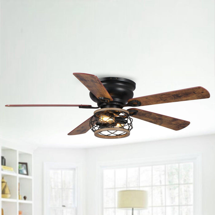 48"Antwerp Farmhouse Flush Mount Reversible Ceiling Fan with Lighting and Remote Control - ParrotUncle