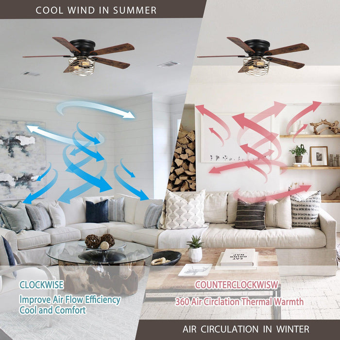 48" Athens Farmhouse Flush Mount Reversible Ceiling Fan with Lighting and Remote Control - ParrotUncle