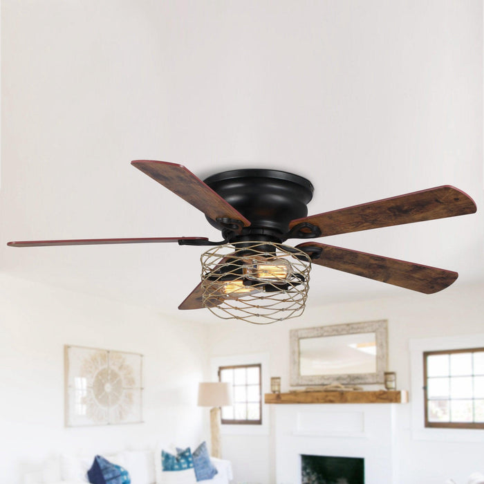 48" Athens Farmhouse Flush Mount Reversible Ceiling Fan with Lighting and Remote Control - ParrotUncle