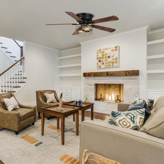 48" Athens Farmhouse Flush Mount Reversible Ceiling Fan with Lighting and Remote Control