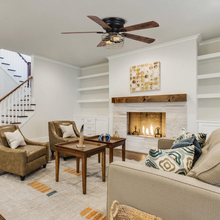 48" Athens Farmhouse Flush Mount Reversible Ceiling Fan with Lighting and Remote Control - ParrotUncle