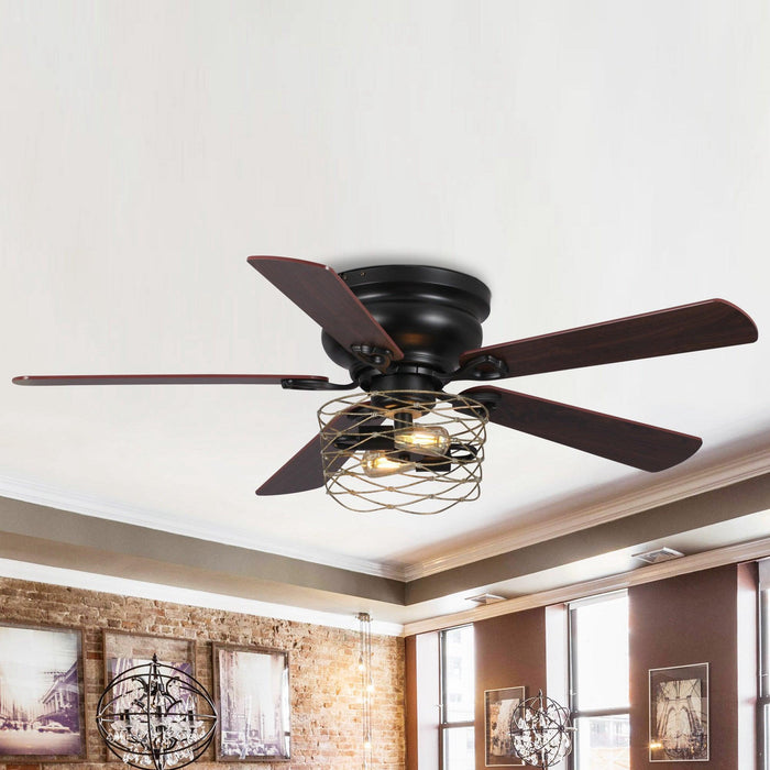 48" Athens Farmhouse Flush Mount Reversible Ceiling Fan with Lighting and Remote Control - ParrotUncle