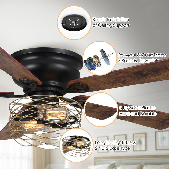 48" Athens Farmhouse Flush Mount Reversible Ceiling Fan with Lighting and Remote Control - ParrotUncle