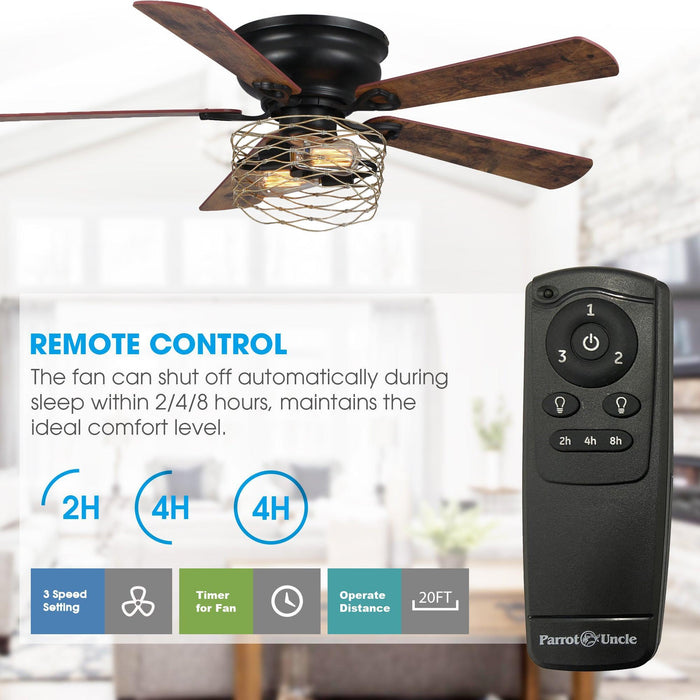 48" Athens Farmhouse Flush Mount Reversible Ceiling Fan with Lighting and Remote Control - ParrotUncle