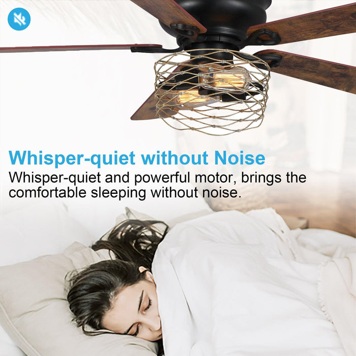 48" Athens Farmhouse Flush Mount Reversible Ceiling Fan with Lighting and Remote Control - ParrotUncle