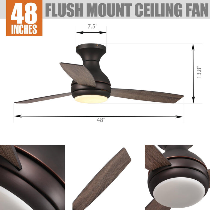 48" Beckette Modern Flush Mount Reversible Ceiling Fan with Lighting and Remote Control - ParrotUncle