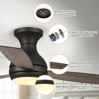 48" Beckette Hamptons Farmhouse Flush Mount Reversible Ceiling Fan with Lighting and Remote Control