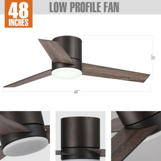 48" Kielah Hamptons Farmhouse Flush Mount Reversible Ceiling Fan with Lighting and Remote Control