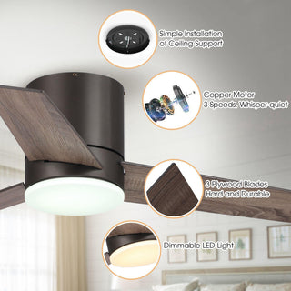 48" Kielah Hamptons Farmhouse Flush Mount Reversible Ceiling Fan with Lighting and Remote Control