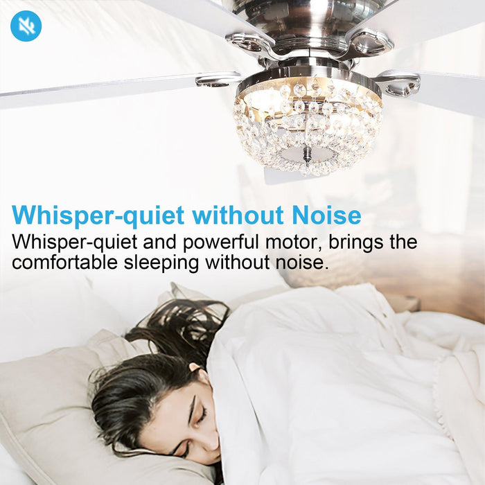 48" Modern Flush Mount Reversible Crytsal Ceiling Fan with Lighting and Remote Control - ParrotUncle