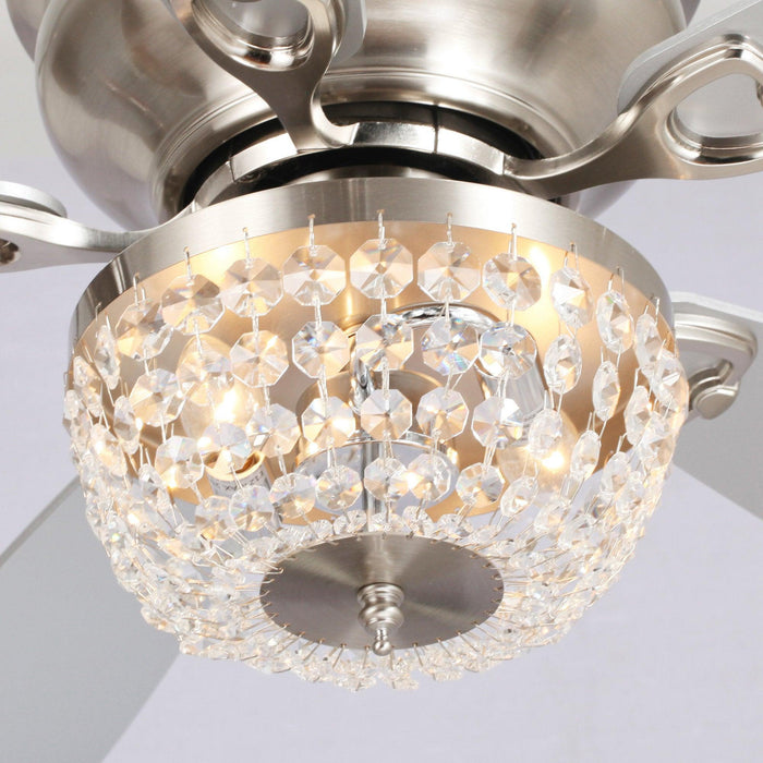 48" Modern Flush Mount Reversible Crytsal Ceiling Fan with Lighting and Remote Control - ParrotUncle