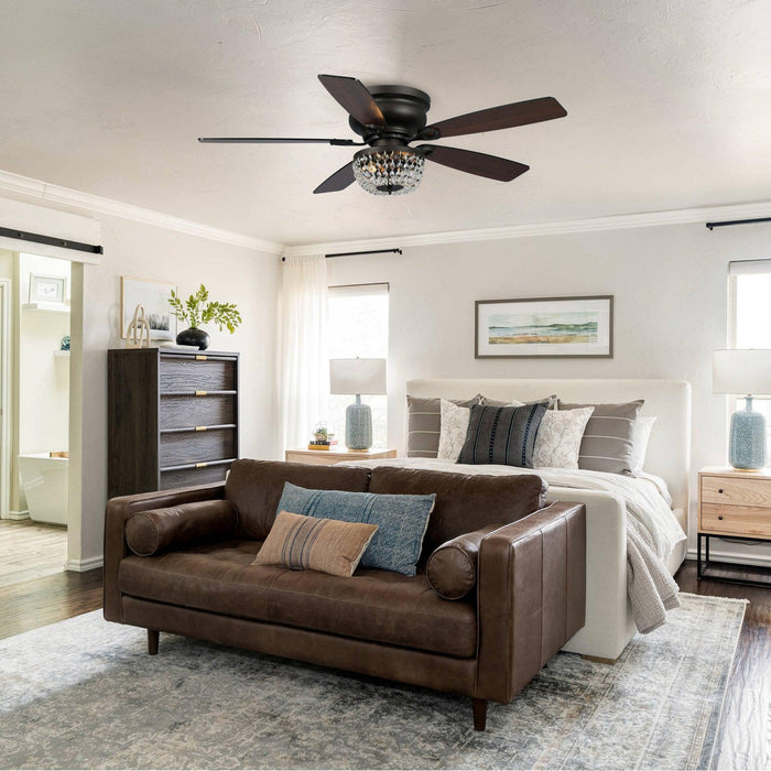 48" Modern Flush Mount Reversible Crytsal Ceiling Fan with Lighting and Remote Control - ParrotUncle