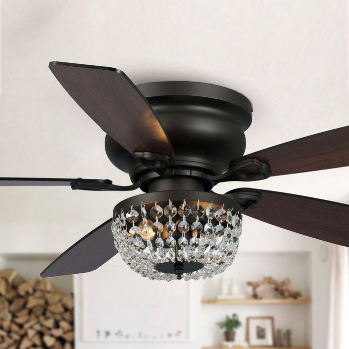 48" Modern Flush Mount Reversible Crytsal Ceiling Fan with Lighting and Remote Control - ParrotUncle