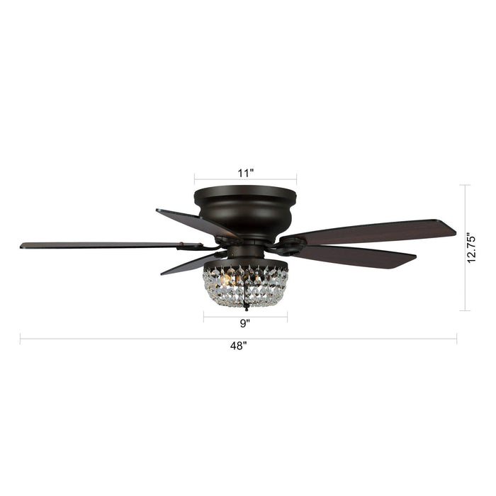48" Modern Flush Mount Reversible Crytsal Ceiling Fan with Lighting and Remote Control - ParrotUncle