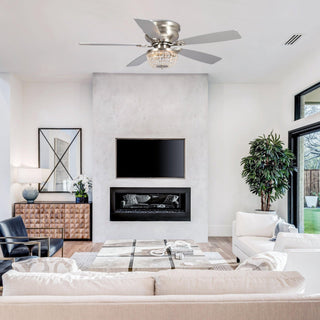 48" Modern Flush Mount Reversible Crytsal Ceiling Fan with Lighting and Remote Control