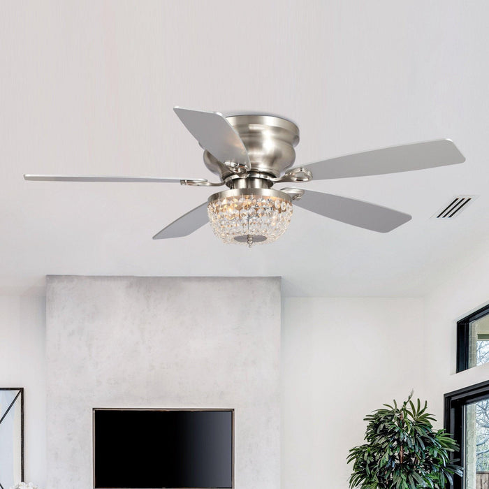 48" Modern Flush Mount Reversible Crytsal Ceiling Fan with Lighting and Remote Control - ParrotUncle