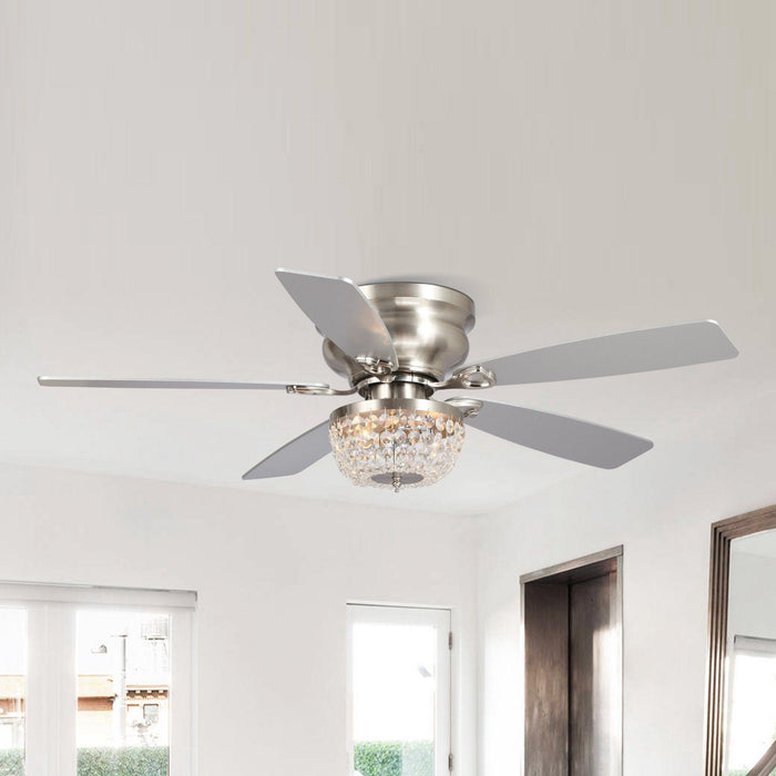 48" Modern Flush Mount Reversible Crytsal Ceiling Fan with Lighting and Remote Control - ParrotUncle