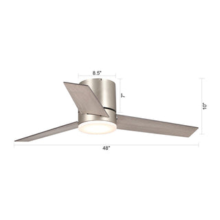 48" Satin Hamptons Nickel Flush Mount Low Profile Ceiling Fan with LED Lighting