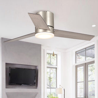 48" Satin Hamptons Nickel Flush Mount Low Profile Ceiling Fan with LED Lighting