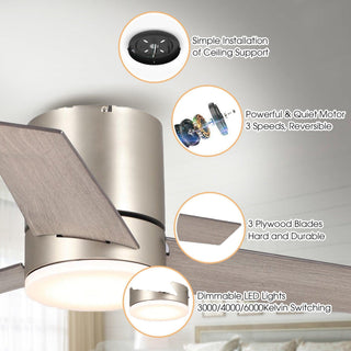 48" Satin Hamptons Nickel Flush Mount Low Profile Ceiling Fan with LED Lighting