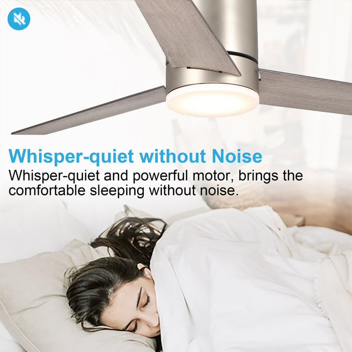 48" Modern Satin Nickel Flush Mount Reversible Ceiling Fan with Lighting and Remote Control - ParrotUncle