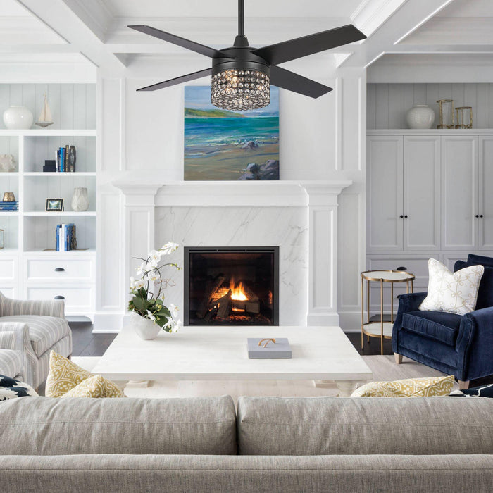 48" Pune Modern Downrod Mount Reversible Crystal Ceiling Fan with Lighting and Remote Control - ParrotUncle