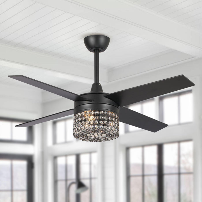 48" Pune Modern Downrod Mount Reversible Crystal Ceiling Fan with Lighting and Remote Control - ParrotUncle