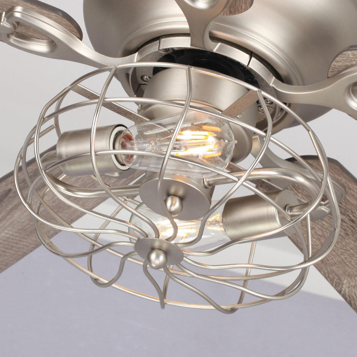 48" Thurber Industrial Satin Nickel Flush Mount Reversible Ceiling Fan with Lighting and Remote Control - ParrotUncle