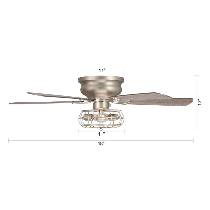 48" Thurber Industrial Satin Nickel Flush Mount Reversible Ceiling Fan with Lighting and Remote Control - ParrotUncle
