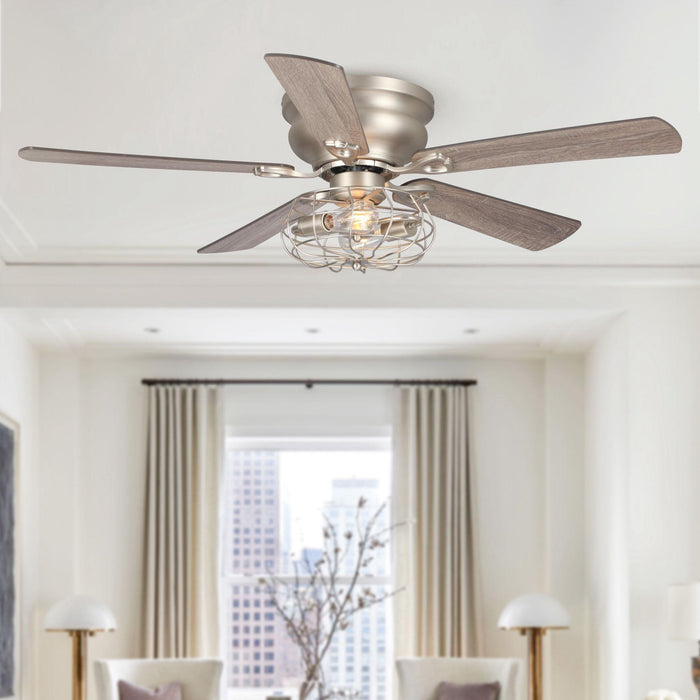 48" Thurber Industrial Satin Nickel Flush Mount Reversible Ceiling Fan with Lighting and Remote Control - ParrotUncle