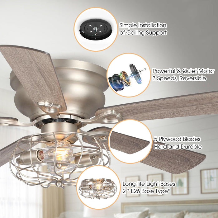 48" Thurber Industrial Satin Nickel Flush Mount Reversible Ceiling Fan with Lighting and Remote Control - ParrotUncle