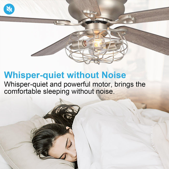 48" Thurber Industrial Satin Nickel Flush Mount Reversible Ceiling Fan with Lighting and Remote Control - ParrotUncle