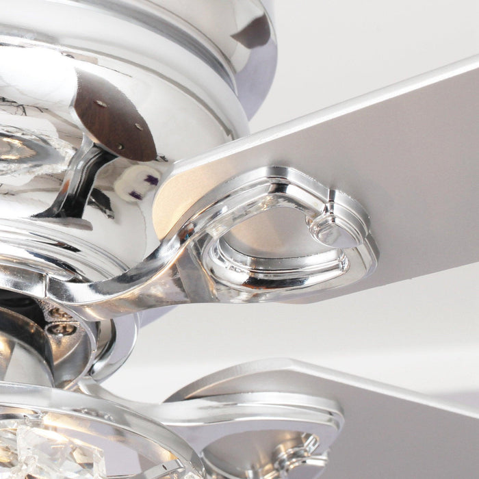48" Traditional Chrome Flush Mount Reversible Crystal Ceiling Fan with Lighting and Remote Control - ParrotUncle