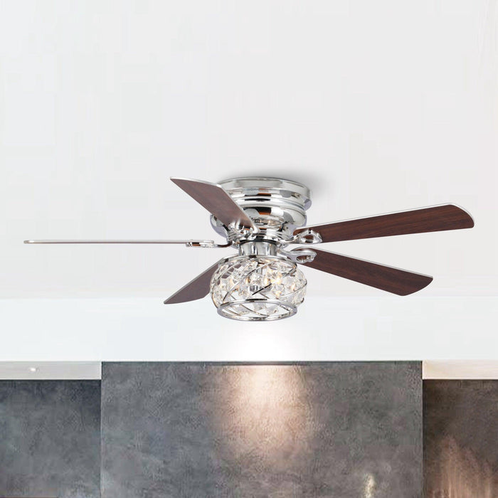 48" Traditional Chrome Flush Mount Reversible Crystal Ceiling Fan with Lighting and Remote Control - ParrotUncle
