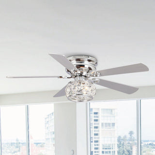 48" Modern Chrome Flush Mount Reversible Crystal Ceiling Fan with Lighting and Remote Control